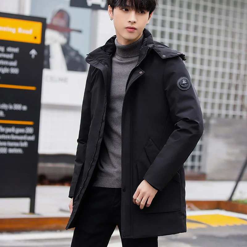 

Fashionable White Duck Down Hooded Warm Couple Cotton-padded Jacket Mid-length Down Jacket Men Plus-size Winter Jacket Teenager