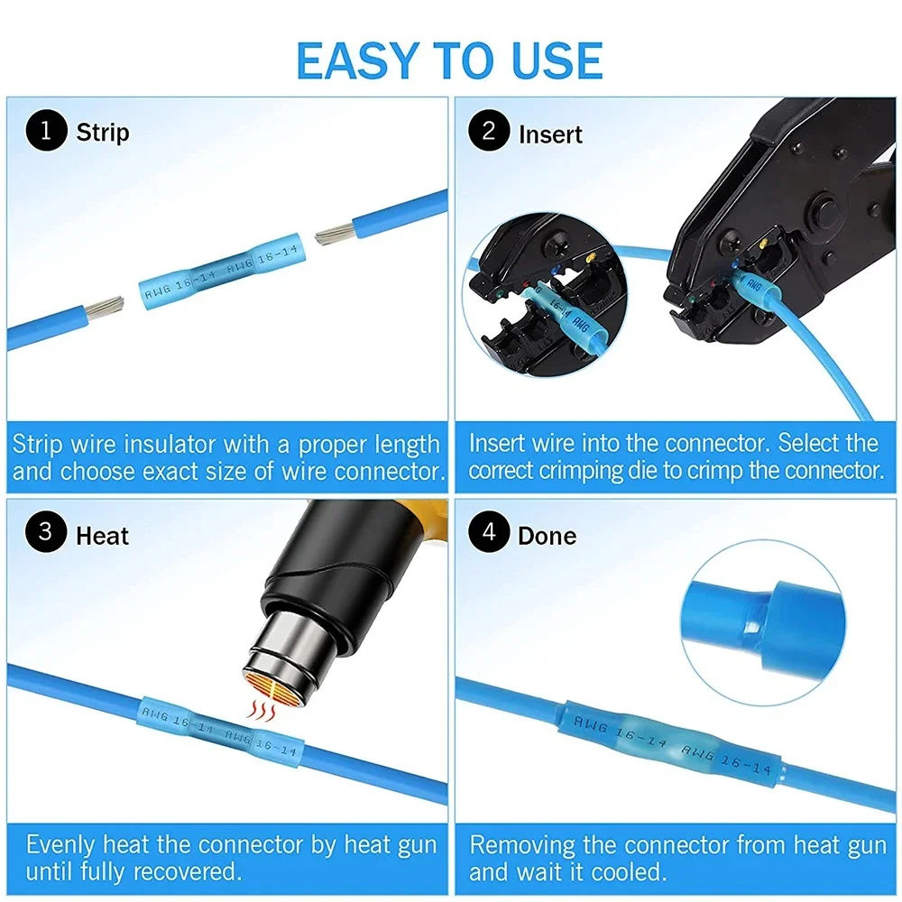 50/90/130 Heat Shrink Butt Wire Connectors Kit Waterproof Shrinkable Solder Crimp Splice Electrical Cable Joint Tube Terminals