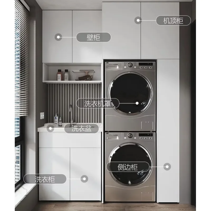 Custom-designed Modern Balcony Cabinet with Laundry Sink for Storage for Balconies and Bathrooms
