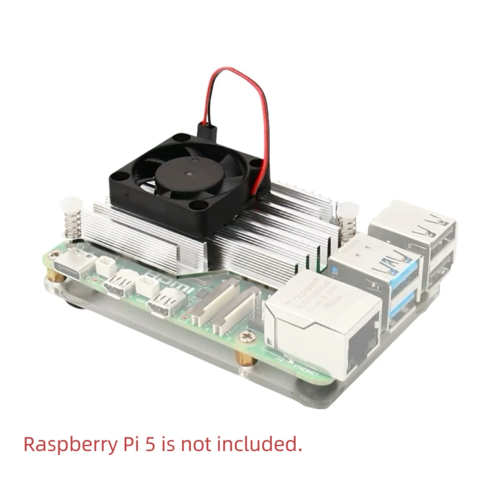 Metalowa obudowa Raspberry Pi 5 z wentylatorem chłodzącym i konwekcyjnymi otworami rozpraszający ciepło