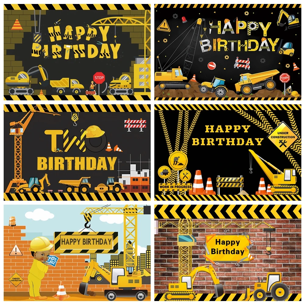 

Construction Team Backdrops Baby Birthday Party Excavator Crane Traffic Baby Shower Photography Background Decor Photo Studio