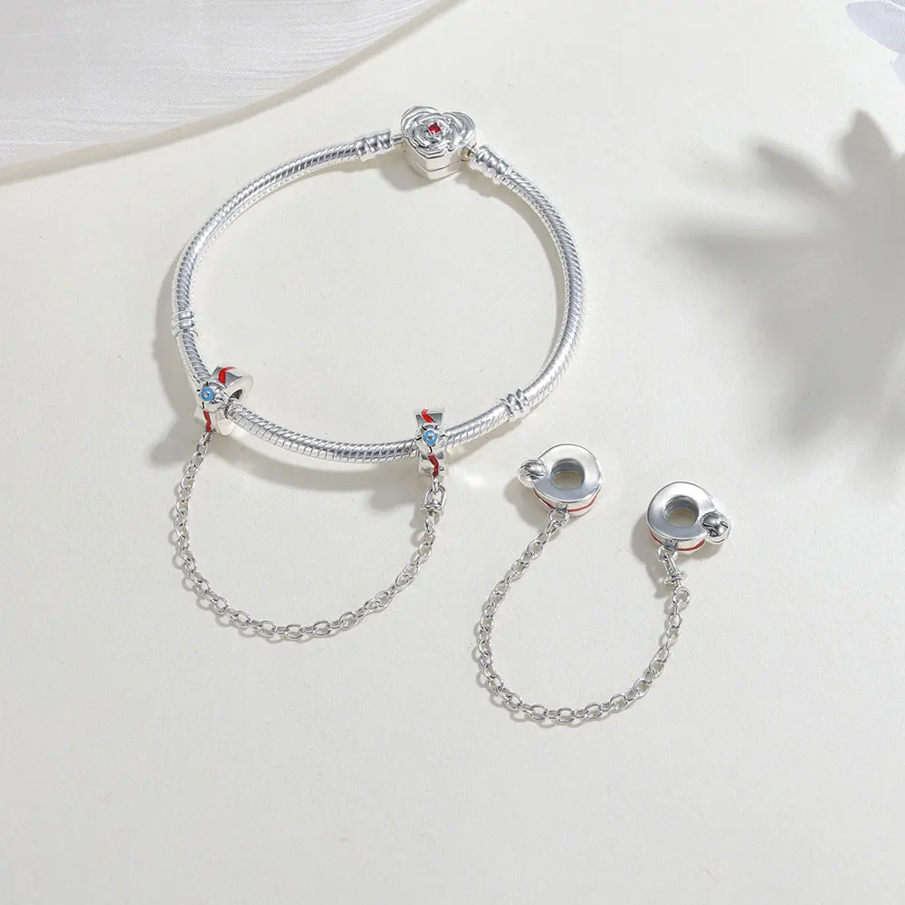 925 Sterling Silver Dark Gothic Blood Halloween Charm Skeleton Hand Red Heart Apple Beads Fit Original Snake Bracelet