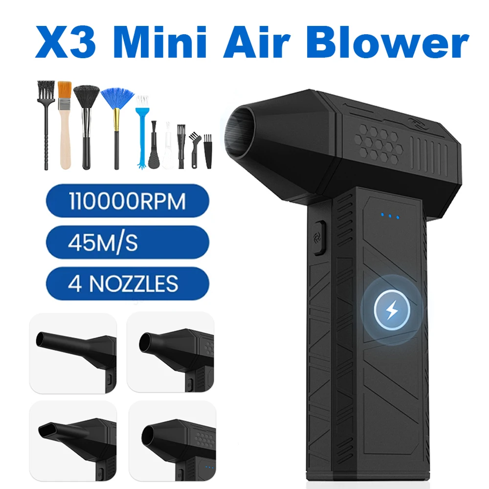 

X3 Mini Turbo Fan Electric Air Duster X3 Mini Turbo Violent Fan with 3 Speeds Rechargeable Super Jet Dry Blower Wind Speed 45m/s