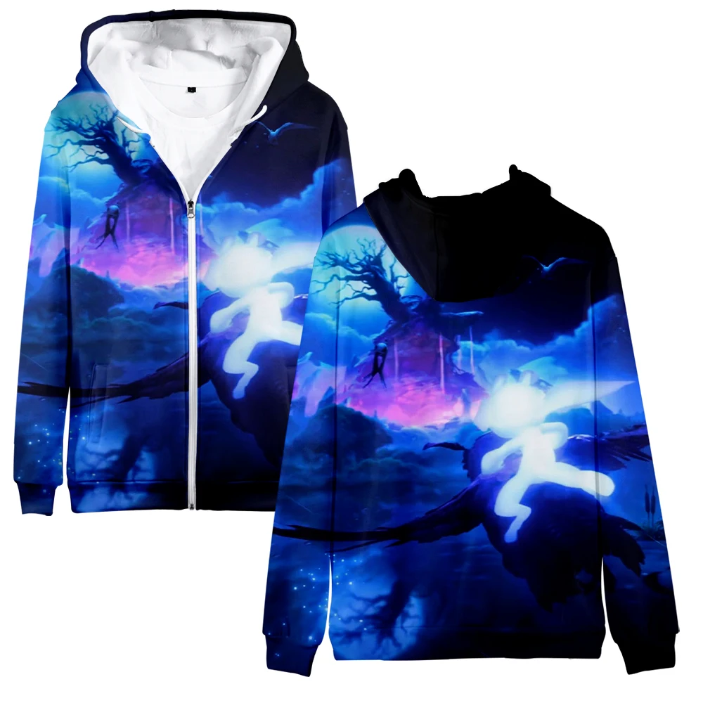 Ori and the Will of the Wisps Zipper Hoodies 3D Unisex Fashion Long Sleeve Hooded Sweatshirt Casual Streetwear Zip Up Clothes