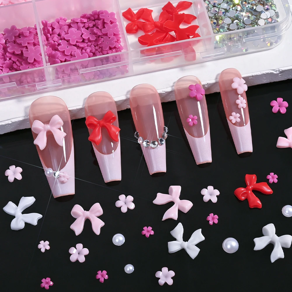 12 شبكة الراتنج خمسة بتلات زهرة القوس مسمار الراين الأحمر الوردي الأبيض زهر اللؤلؤ مسمار سحر سعة كبيرة المبتدئين مسمار الوصول