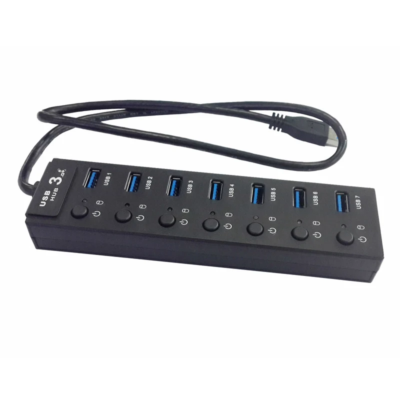 USB 3.0 Hub عالية السرعة Hub 7 منافذ متعددة 3.0 محور التبديل متعدد USB الخائن 60 سنتيمتر موسع لأجهزة الكمبيوتر المحمول محول الملحقات