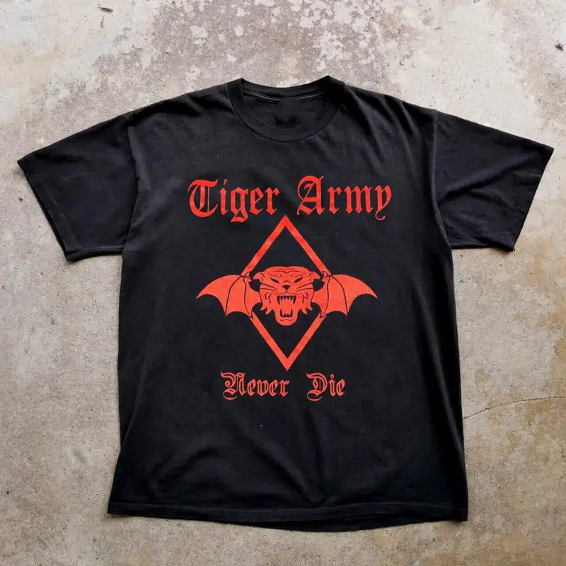 Tiger Army Vintage 90S Never Die 1999 camiseta negra de todas las tallas Ag2320