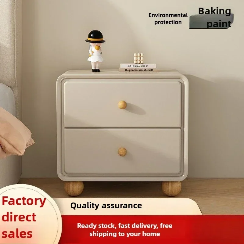 Modern Solid wood paint bedside table Cream wind household bedroom small bedside storage cabinet sturdy and durable