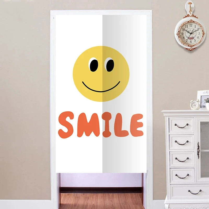 Cute Ins Smiling Face Cartoon Door Curtain Linen Partition Bedroom Bathroom Restaurant Home Noren Hanging Half-Curtain Decor