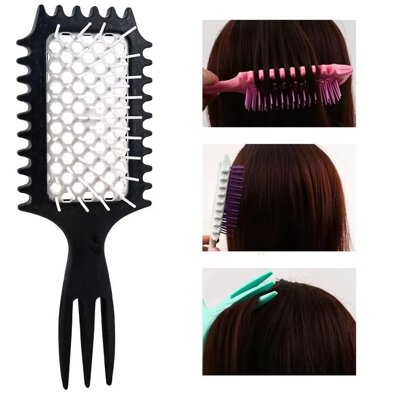 3 in 1 Curl Define Styling Brush Hollow Out Detangling Hair Brush Tangled Hair Comb Wet Dry Curly Hollowed Mesh Message Comb