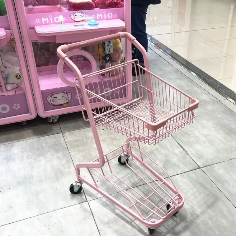 celebrity snack shop yellow orange color pink metal Supermarket double-layer shopping cart doll clamp machine pet Internet