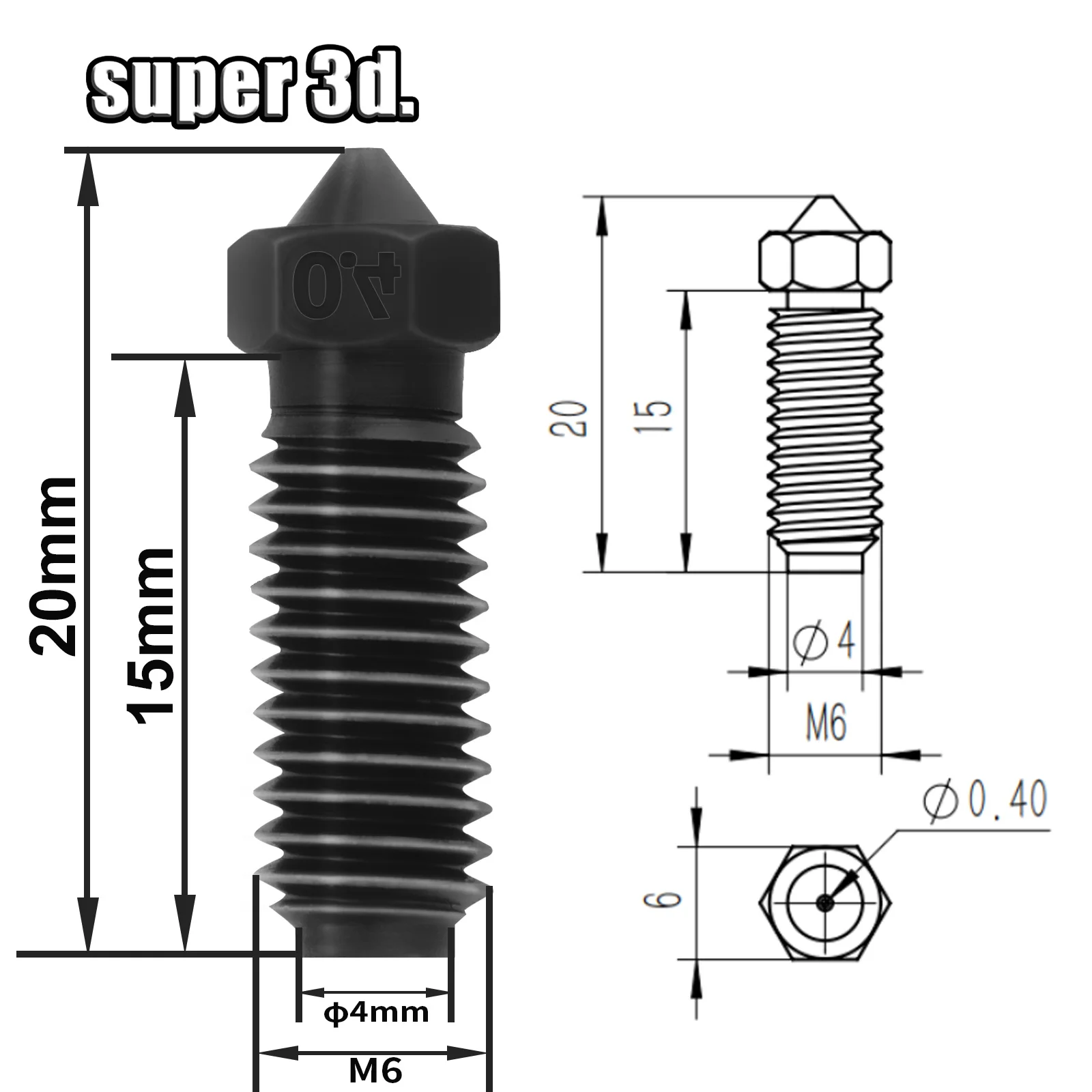 Anycubic-boquilla de garganta de termistor Kobra 3 Hotend, Kit de actualización de piezas de impresora 3D, boquillas de latón de 2024, 0,4 y 0,6 MM,