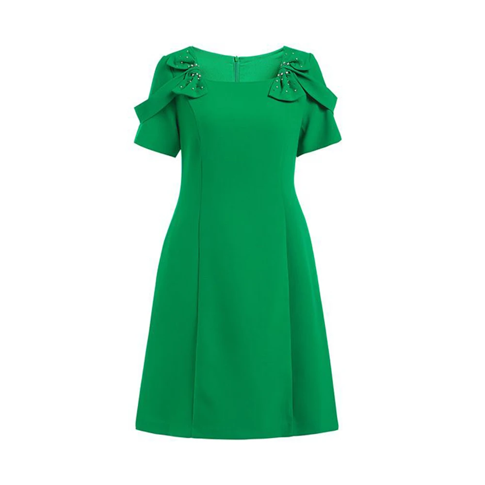 High end square neck green dress with summer high-end design and slim fit 2024 new women's item  dress for women