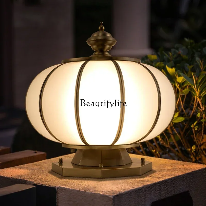 All-copper ball solar wall courtyard column decoration luminous outdoor waterproof power connection dual-purpose