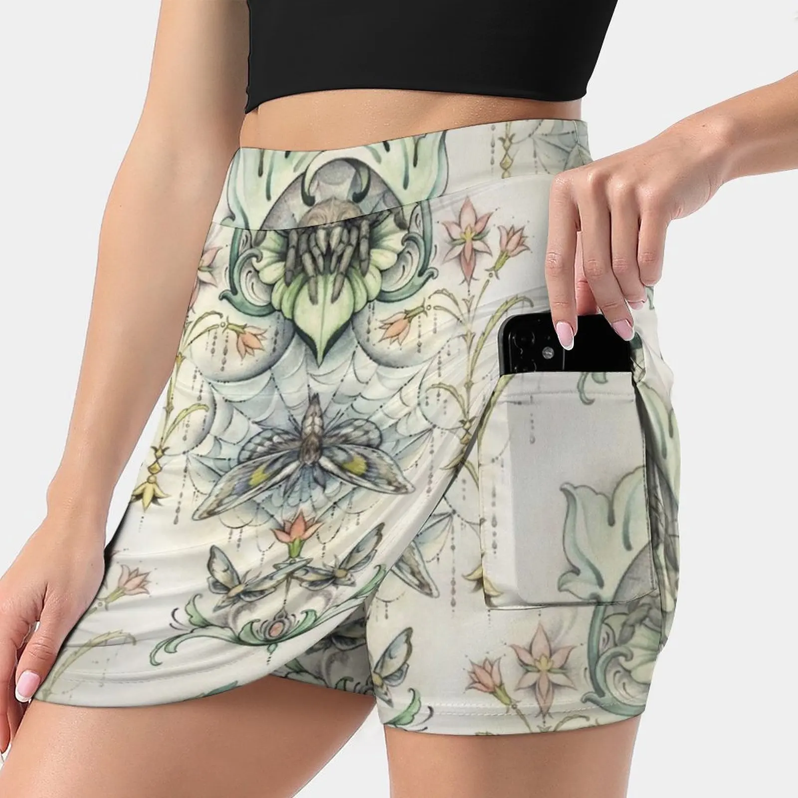 Antique Pattern-Spider And Moths Women's skirt With Hide Pocket Tennis Skirt Golf Skirts Badminton Skirts Running skirts