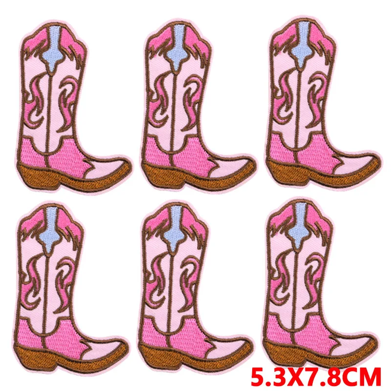 10PCS Pink Western Cowboy Boots Embroidered Patches For Clothing Fusible Patch Iron on Patches On Clothes Hat Backpacks Stickers