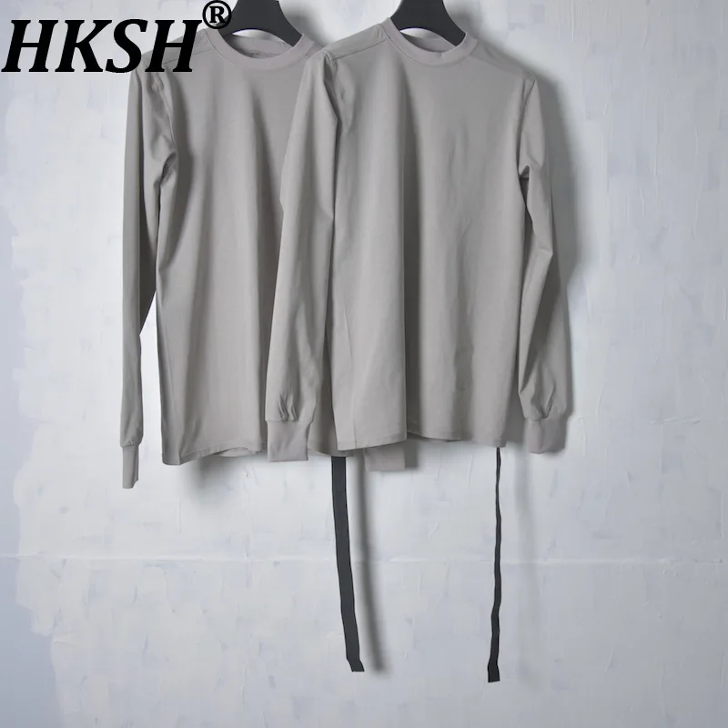 HKSH Spring Autumn New Men RO Style Ribbon Decorated Long Sleeve Cotton T-shirt Round Neck Women Classic Trend Punk Tees HK18358