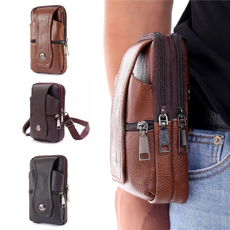 

Retro PU Leather Men Waist Bag Multifunctional Outdoor Casual Belt Bag Mobile Phone Pouch Fanny Pack For Men