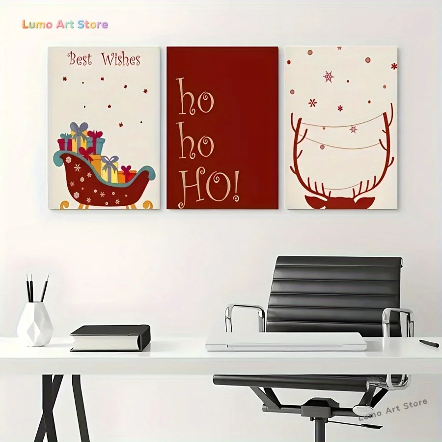 3pcs Christmas Art Poster Set, Wall Art Prints, Decorative Paintings, Frameless, for Living Room, Balcony, Gift