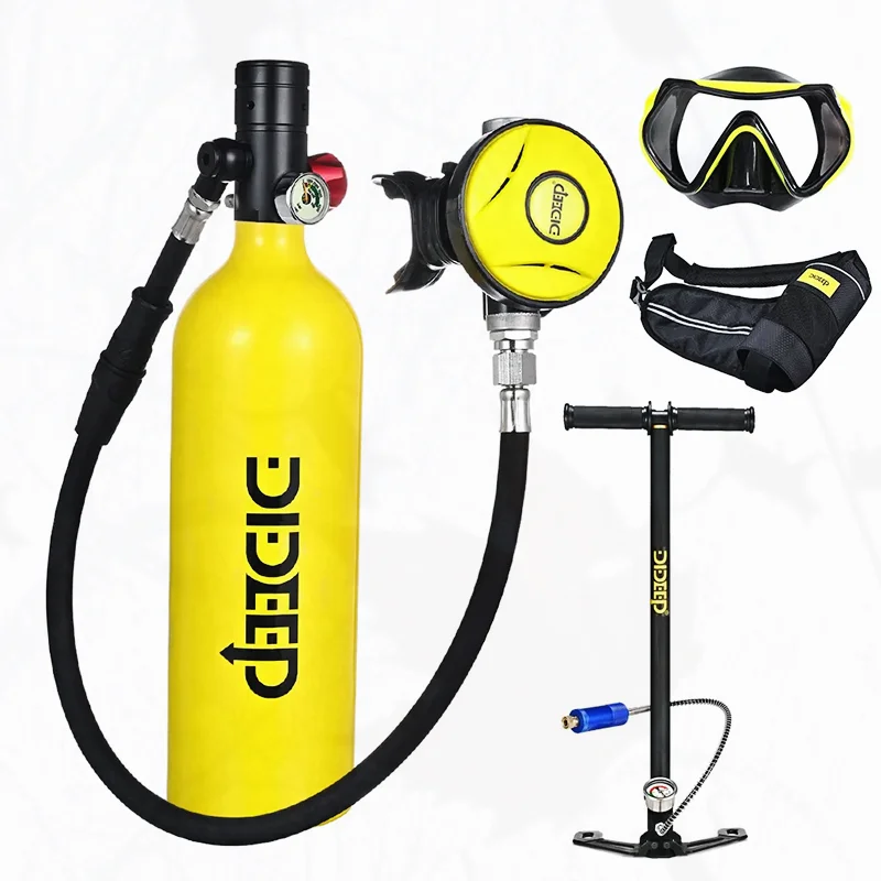 1L Mini Scuba Diving Cylinder Oxygen Tank Set Dive Respirator Air Tank Hand Pump for Snorkeling Breath Diving Equipment X4000Pro