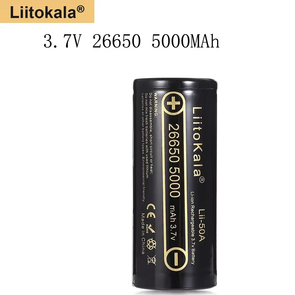 3.7V 26650 5000mah Li-ion Rechargeable Battery For Strong Flashlight, Power batteries 20A Discharge 100% Real Capacity LiitoKala