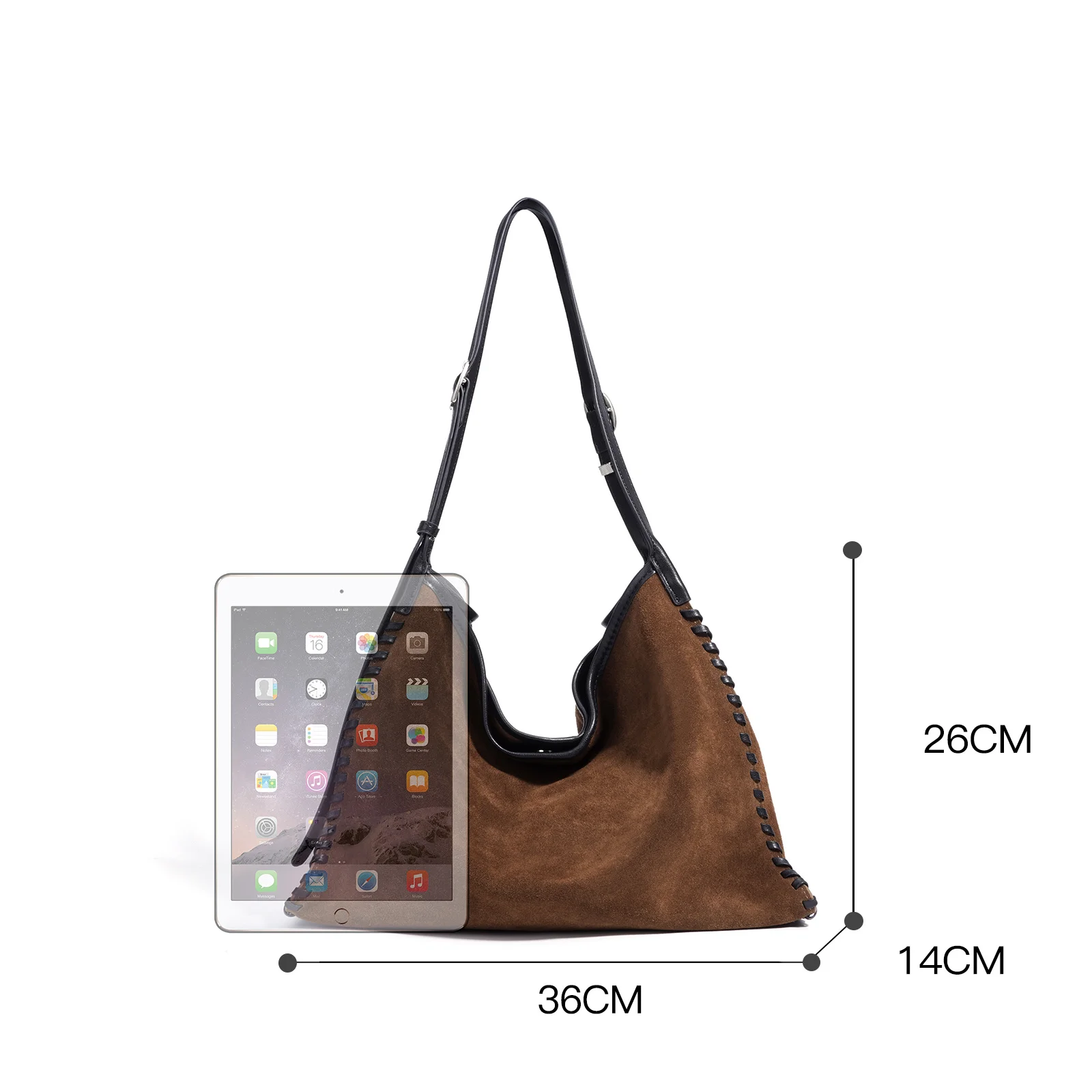 2026 Luxury Hit-color Hand-knitting Edge Long-handle Women Tote Kakhi Real Matte Suede Handbag Cow Leather Female Shoulder Bag