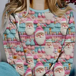 Cute Santa Claus Full Print Pullover Thin Hoodie Suitable For Comfortable Long Sleeved O-neck Top In Spring And Autumn Seasons