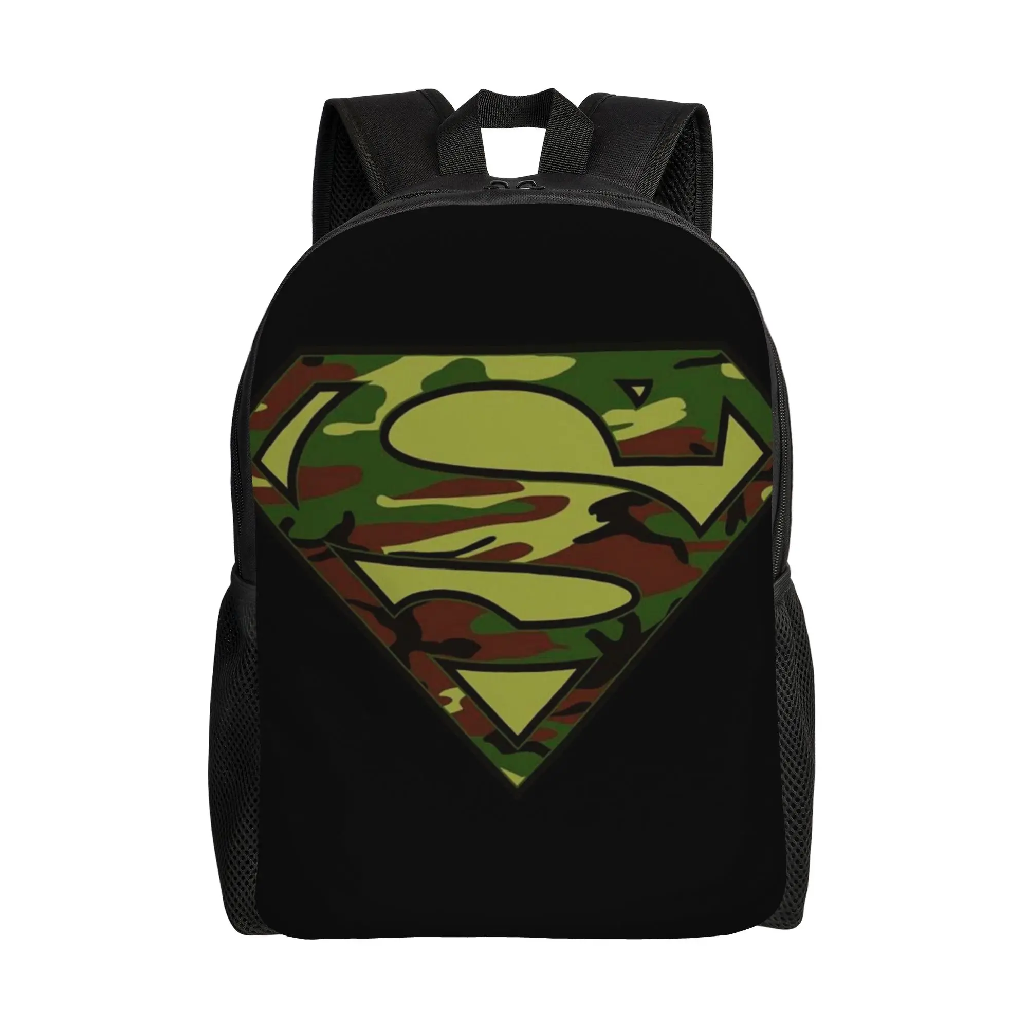 Back to school season Camouflage Superman Emblem Black Background Bookbag  High School Students Multi-Function Backpack