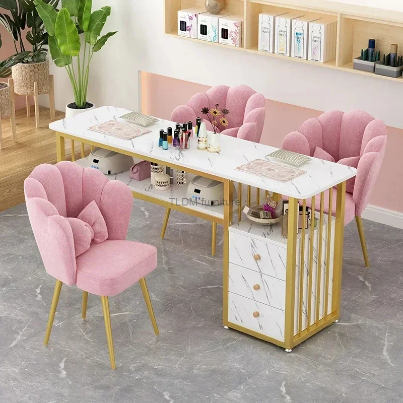 Nordic Single Double Nail Tables Salon Professional Manicure Table and Chair Modern Salon Furniture for Beauty Salon Nail Table