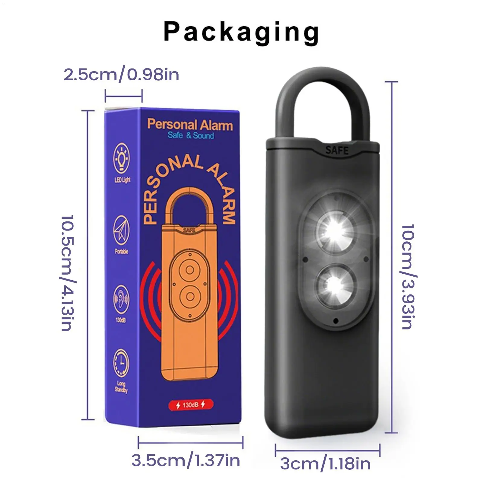 개인 안전 장치 135dB 보안 도구 방수 개인 경보 소리 큰 사이렌 안전 키체인 소녀용 어린이용 소년 소녀용