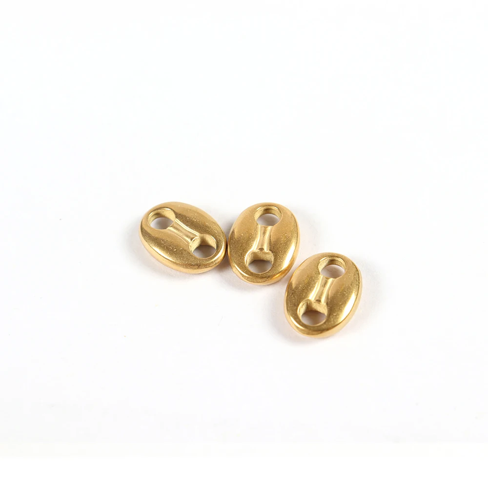 5Pcs Stainless Steel Coffee Bean Charm Double Hole Oval Flat Pig Nose Bead Connector for DIY Link Chain Bracelets Jewelry Making