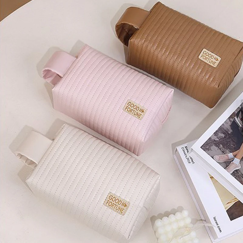1Pc Portable Large-Capacity Travel Cosmetic Bag Cute PU Makeup Pouch Waterproof Toiletry Bags Multifunctional Beauty Accessories