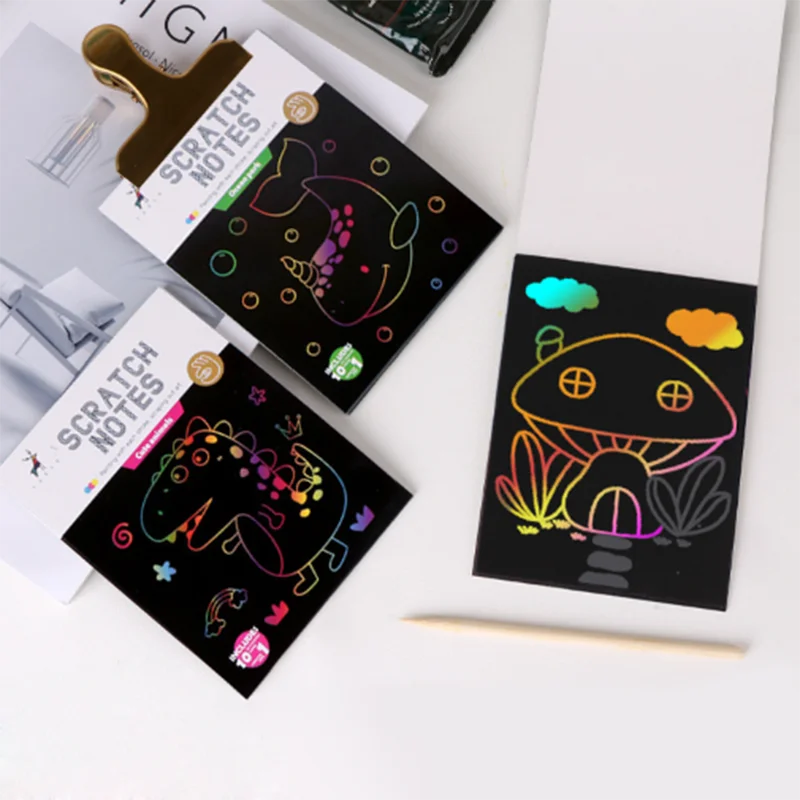 Puzzle coloré pour enfants, Notes à gratter, papier Graffiti fait à la main, bricolage, dessin animé créatif, peinture à la cire à gratter