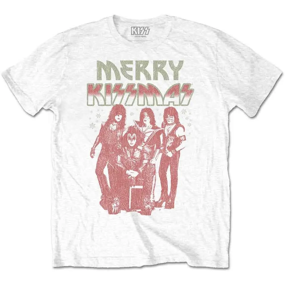 

KISS T Shirt Merry Kissmas Band Logo Official Mens White L