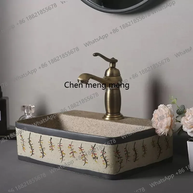 

Great discounts Countertop Basin Small Size Retro Frosted Art Basin Bathroom Single Basin Ceramic Washbasin Balcony Pool Counter