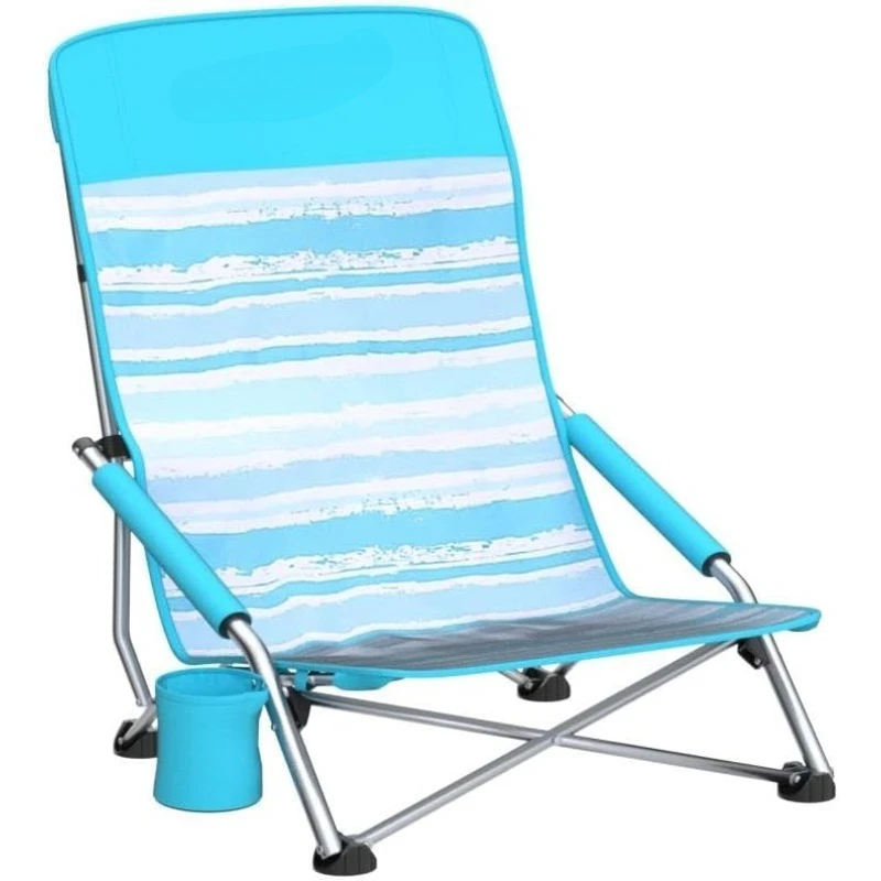 كراسي شاطئ منخفضة للبالغين، عبوة من قطعتين، كراسي شاطئ قابلة للطي عالية الظهر، خفيفة الوزن ومحمولة للاستخدام في الهواء الطلق، الشاطئ، والتخييم،