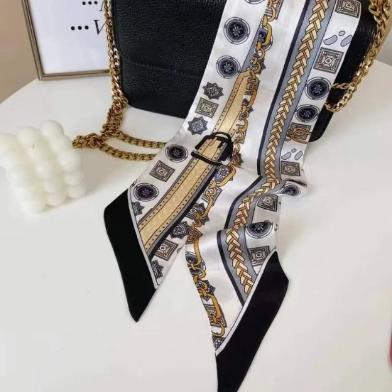 2024 Long Silk Scarf Bag Tie Lady Neck Skinny Scarves Hairband Foulard Horse Print Brand Lady Neckerchief Ribbon Scarf Spring