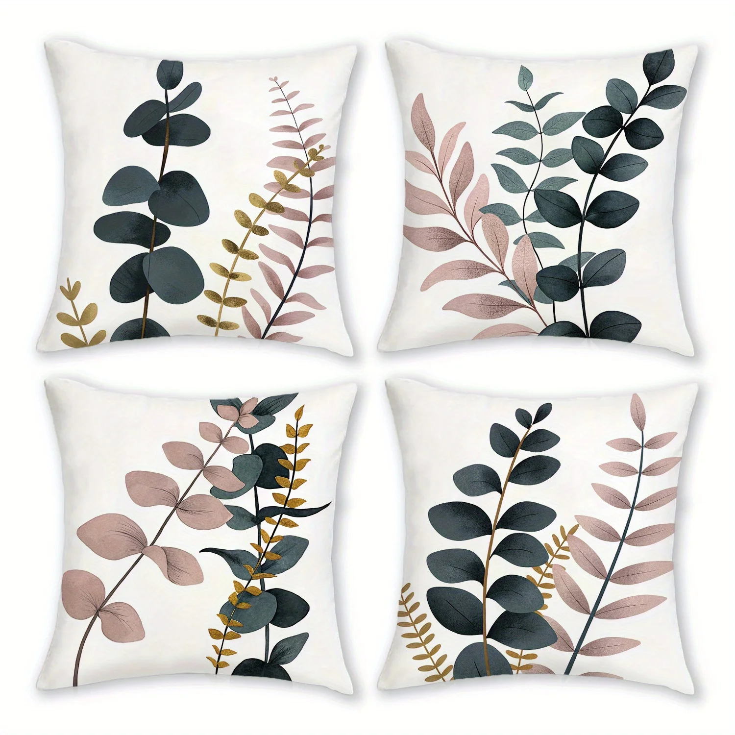 

4 шт., наволочки с принтом листьев эвкалипта в стиле бохо, 18x18 дюймов, мягкий плюшевый полиэстер с застежкой-молнией, пастель