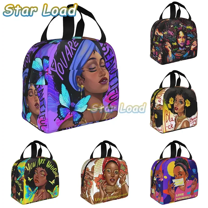 

Black African Queen Indian Girls Insulated Lunch Bag for Work School Girl Doll Resuable Thermal Cooler Bento Box Women Children