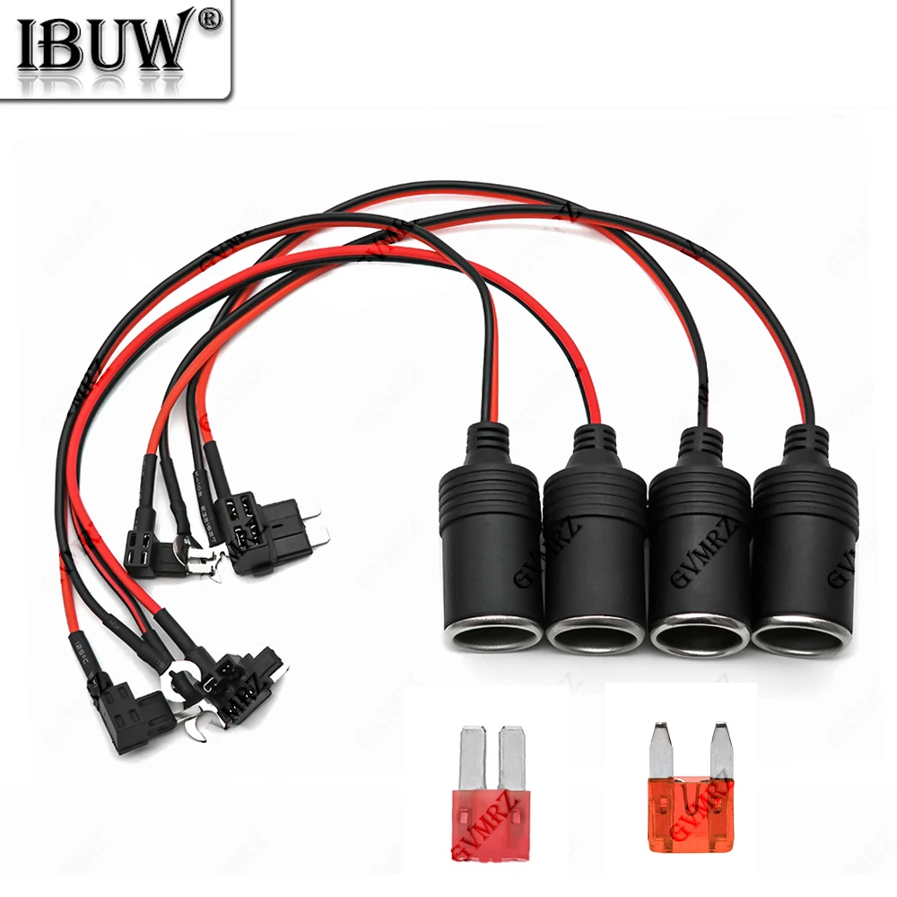 1Set 20A 1A 10A 30A Pure Copper Car Cigarette Lighter Charger Cable Female Socket Plug Connector Adapter Cable With Car Fuse