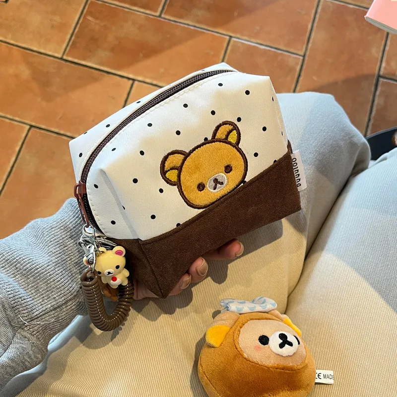 Image of Rilakkuma Neue 2026 Kosmetiktasche mit Polka Dots, tragbare quadratische Tasche im Ins-Stil, Make-up-Aufbewahrungsorganizer, Reise-CCD-Tasche für Damen