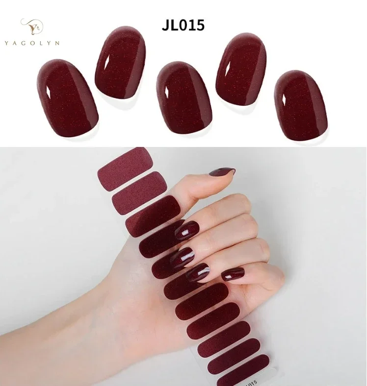 11 Strips Gel Nail Stickers Salon Kwaliteit Gel Nail Wraps Langdurige Semi-Cured Gel Strips Nagelsticker Voor Vrouwen Uv Lamp Nodig