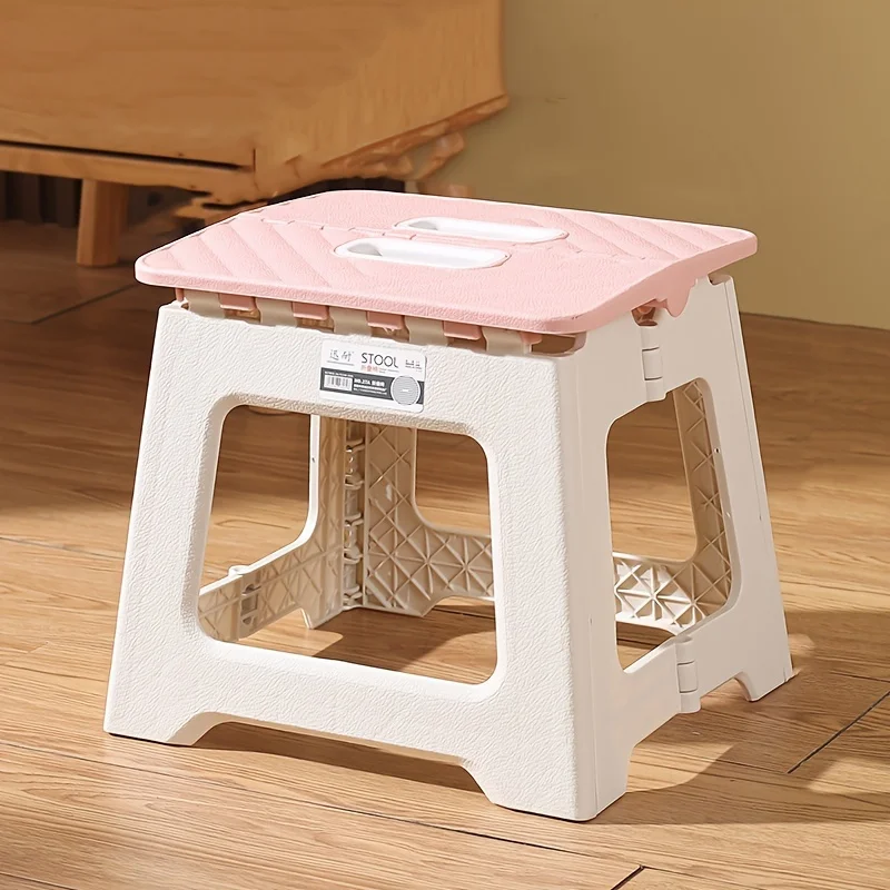 Portable Pink Square Folding Stool - Durable, Non-Wooden, No Assembly Required for Home & Outdoor Camping