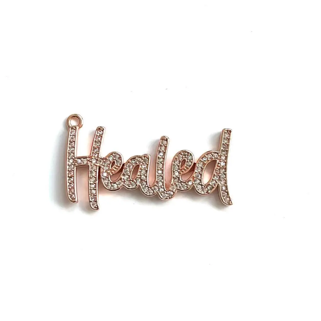 5 Pcs Metal Healed Charms Cubic Zirconia Pave Bracelet Pendant For Woman Necklace Bangle Jewelry Making