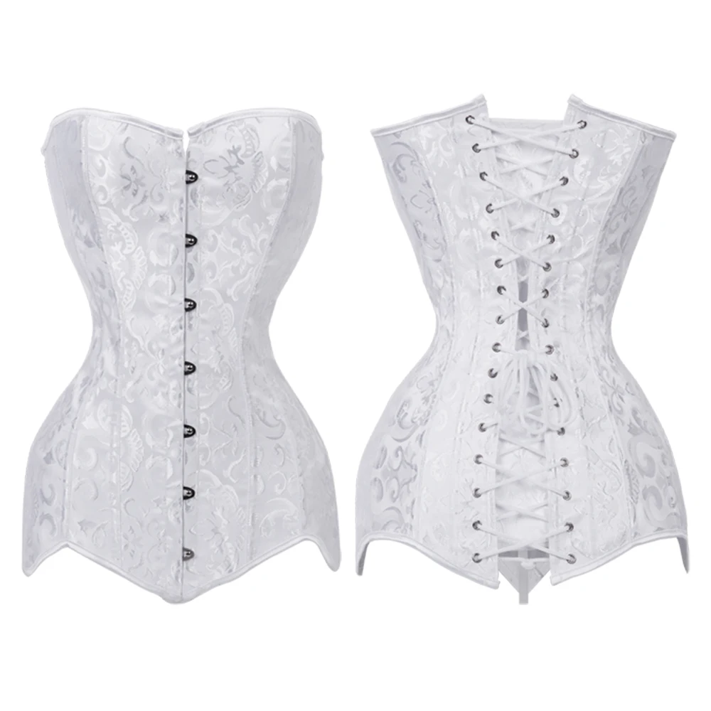 Long Torso Overbust Corset Steel Boned Gothic Gorset Plus Size White Black Bustier Top Hip Cover Slim Korset