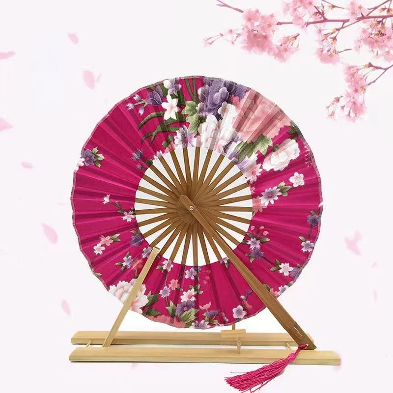 Japanese Ancient Style Cherry Silk Group Fan Classical Portable Ladies Summer Folding Small Round Hand Fan Eventail Mariage