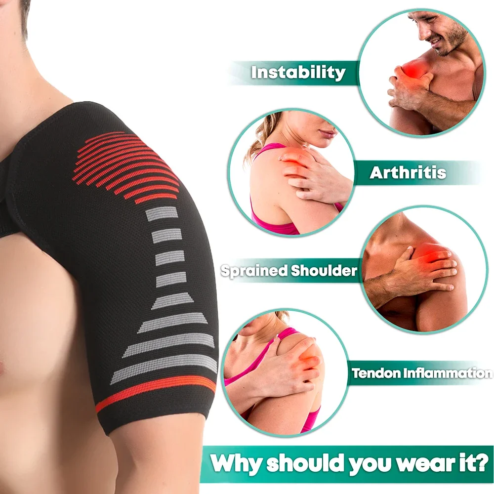 Breathable Compression Shoulder Support, Shock-Absorbing Shoulder Brace for Shoulder, Built-in Gel Padding & All-Day Support