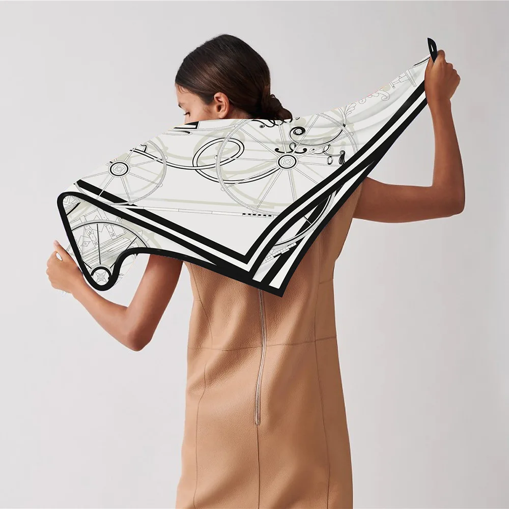 90 cm Neue Räder Marke Platz Schal Frauen Design Twill Seide Schal Schal Hijab Luxus Bandana Mode Halstuch Kopf Schal – Detail 11
