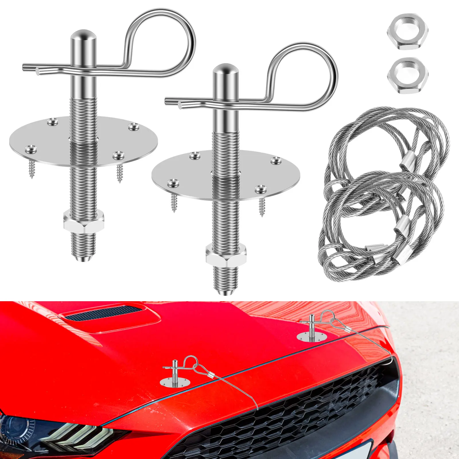 

Stainless Steel Car Hood Pin Plate Lock Kit Quick Release Race Car Engine Bonnet Lock Clip Kit Universal Car Modified Accessory