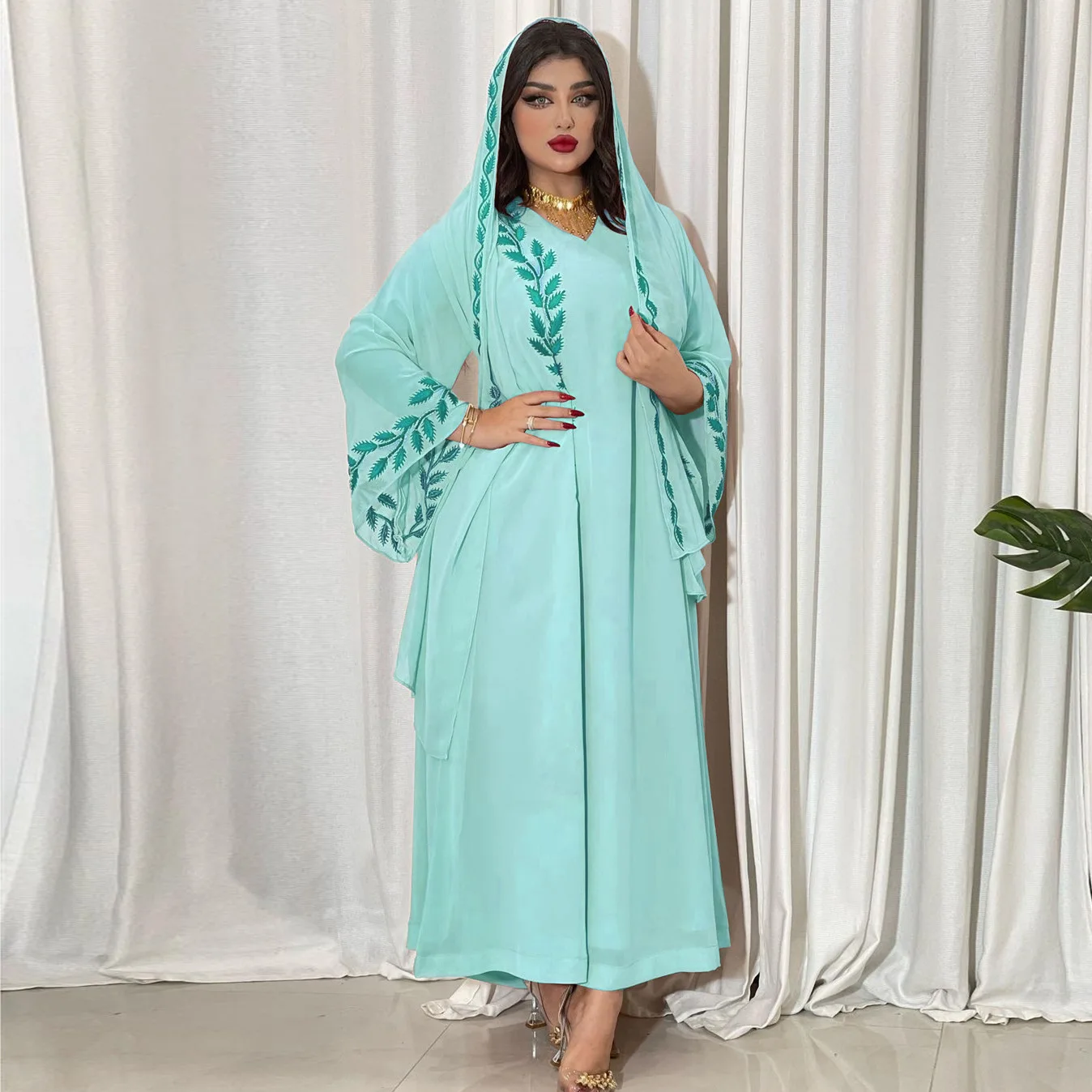 

Modest Muslim Moroccan Jalabiya Arab Dubai Abaya for Women Chic Chiffon Embroidery Hijab Dress Summer 2024 Corban Eid Al Adha